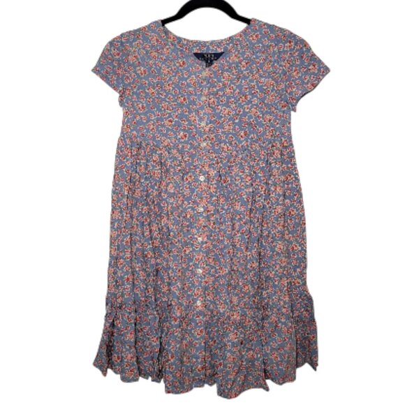 Polo Ralph Lauren Babydoll Dress Button Front Blue Floral Sz 10 Cottagecore NEW - Picture 1 of 11